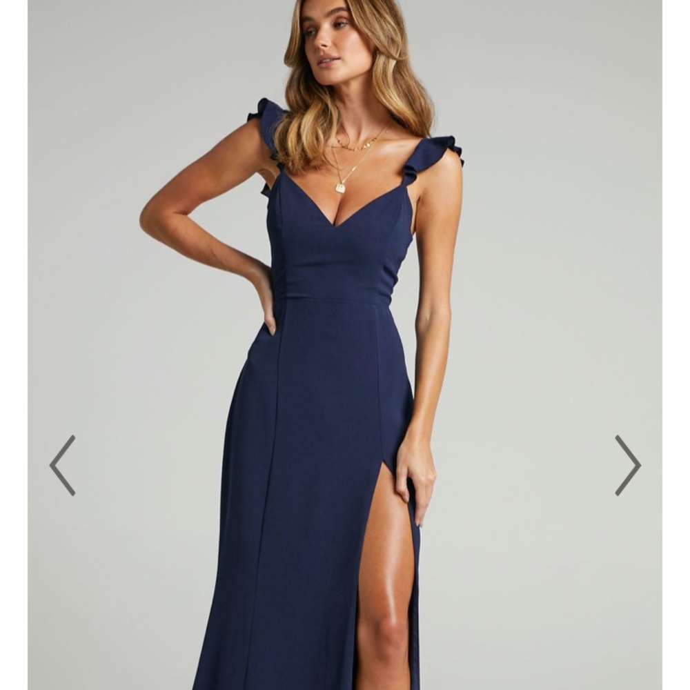 NWT showpo “more than ruffle strap maxi dress” in navy